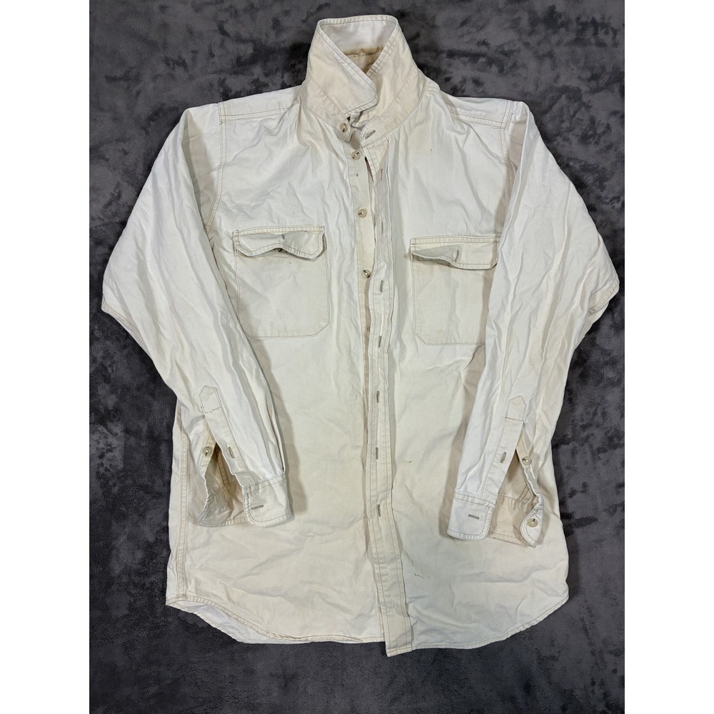 Cabela's Heavyweight Canvas Work Shirt L-T Cream Distressed Cotton